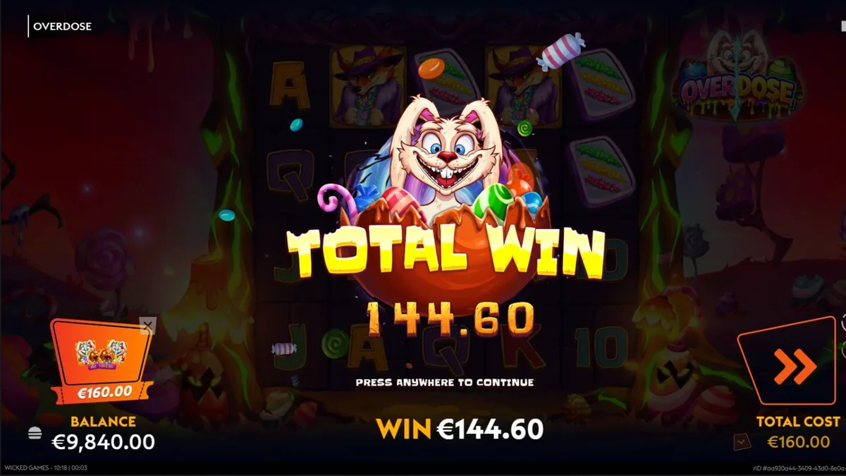 Interface do slot Overdose com elementos temáticos de Páscoa e estética sombria