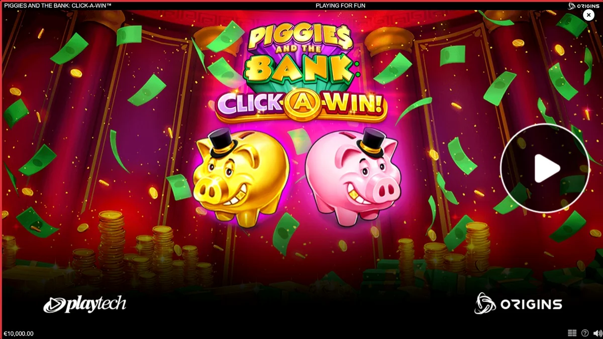 Interface do jogo Piggies and the Bank: Click-A-Win em um smartphone