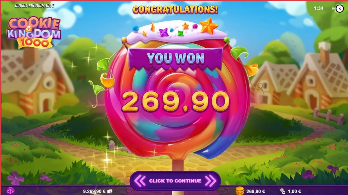 Interface colorida e temática de doces do jogo Cookie Kingdom 1000